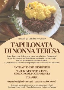 locandina evento cena piemontese tapulone con polenta 30 ottobre 2026 fontaneto d'agogna borgomanero novara piemonte